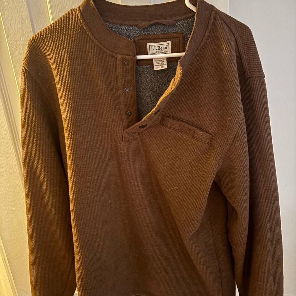 LL Bean brown waffle henley, medium